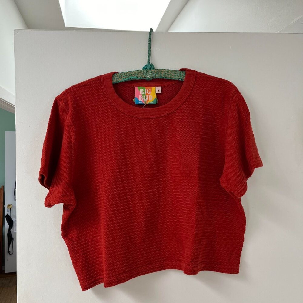 Big Bud Press cropped honeycomb tee brick red size S